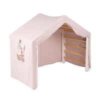 Wooden climbing house - pink with white ladder