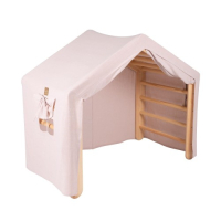 Wooden climbing house - pink with ladder in natural color