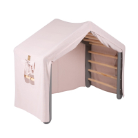 Wooden climbing house - pink with gray ladder
