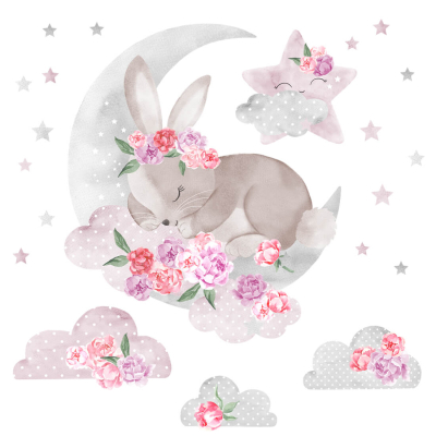 Стикер | Спящо розово зайче - 1