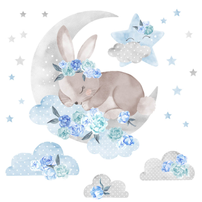 Стикер | Спящо синьо зайче - 1