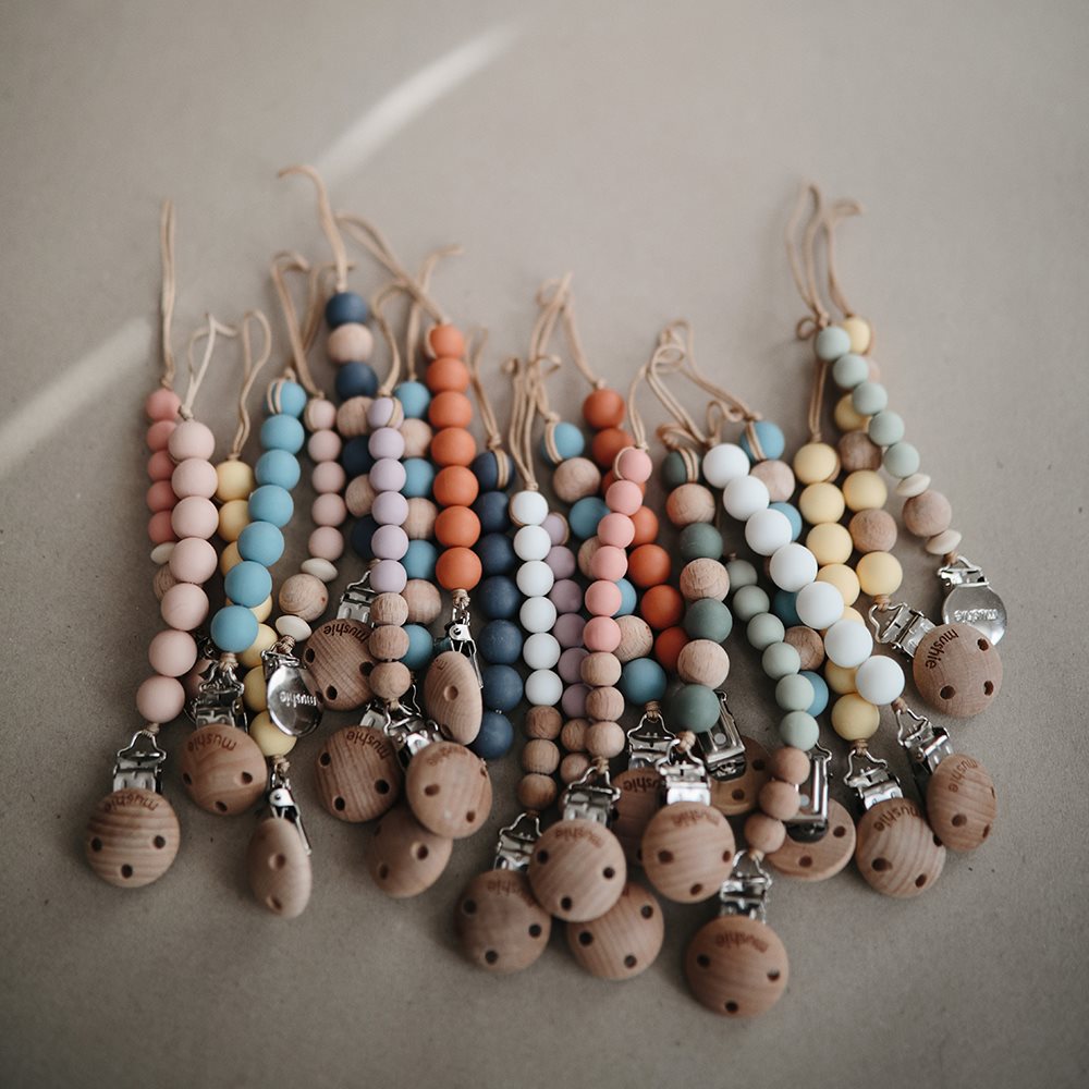 Mushie Pacifier Clips Cleo Iron