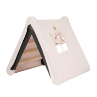 Wooden climbing tent, rose with a black ladder
