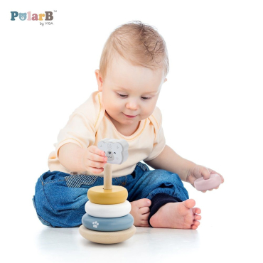 Дървена играчка за нанизване - Мече PolarB (Ханойска кула),7